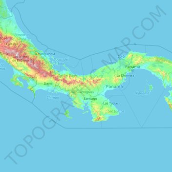 Carte topographique Panamá, altitude, relief